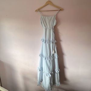 Blue and white maxi ruffle dress